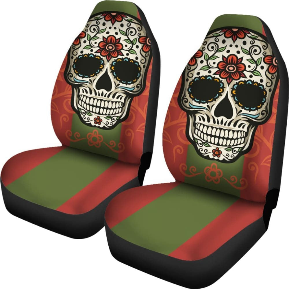 Sugar Skull Orange Green Car Seat Cover
