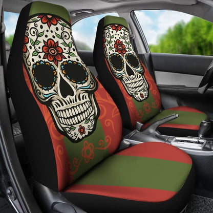 Sugar Skull Orange Green Car Seat Cover