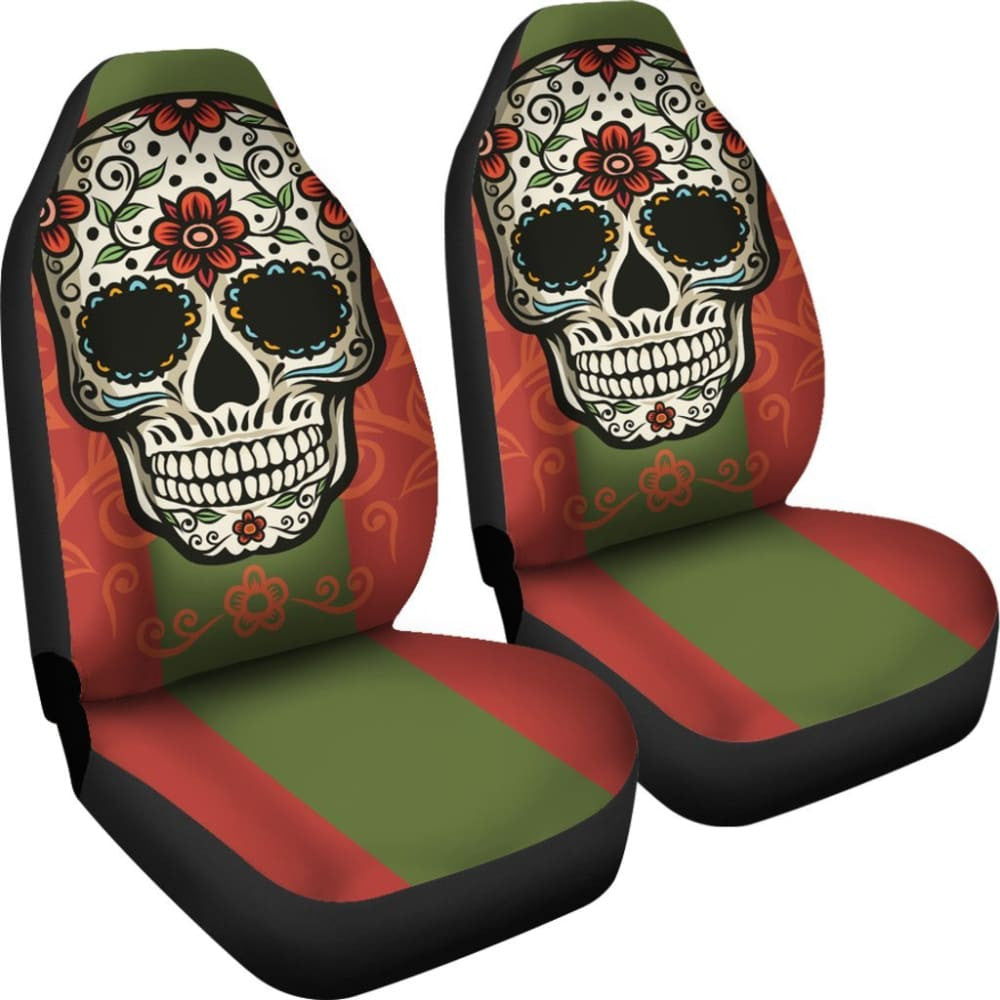 Sugar Skull Orange Green Car Seat Cover