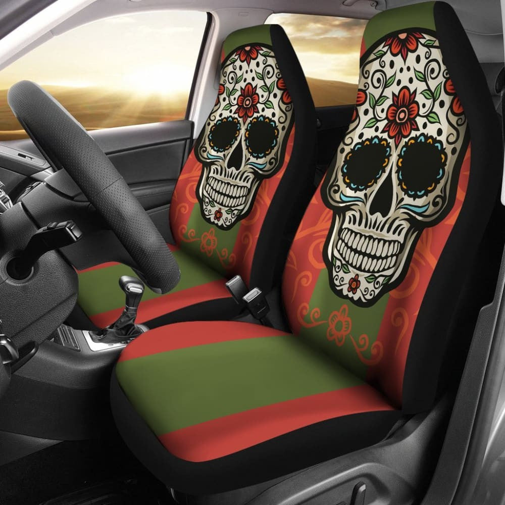 Sugar Skull Orange Green Car Seat Cover