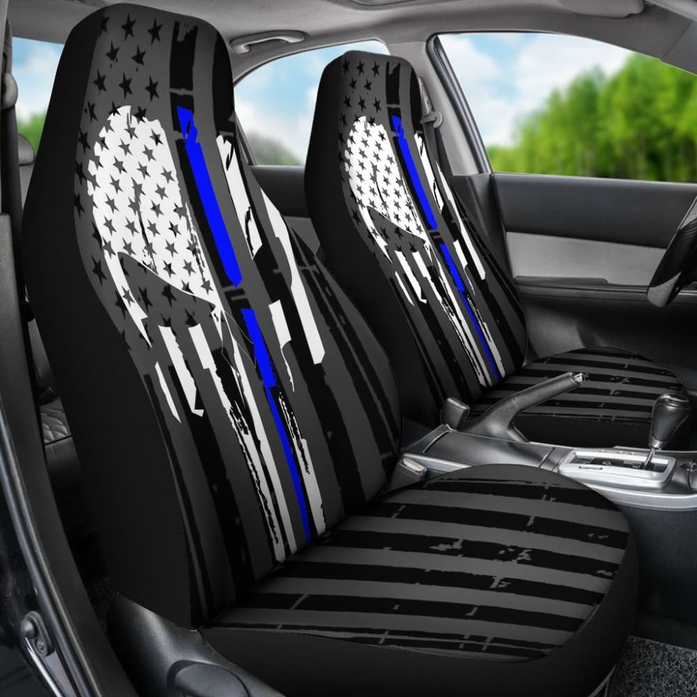 Blue Line Skull Punisher Inspired Car Seat Covers Amazing Gift