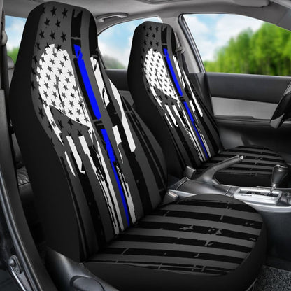 Blue Line Skull Punisher Inspired Car Seat Covers Amazing Gift