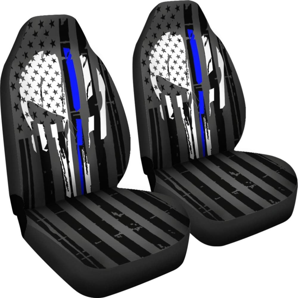 Blue Line Skull Punisher Inspired Car Seat Covers Amazing Gift