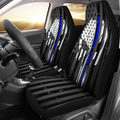 Blue Line Skull Punisher Inspired Car Seat Covers Amazing Gift