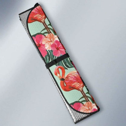 Beautiful Flamingo Tropical Palm Leaves Hibiscus Pateern Background Car Auto Sun Shades