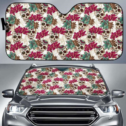 Flowers Sugar Skull Auto Sun Shades