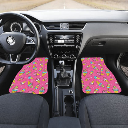 Funny Cute Ice Cream Pink Background Car Floor Mats