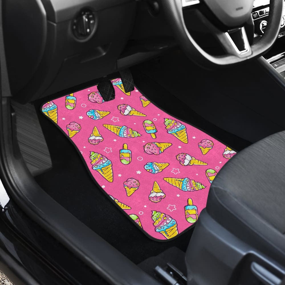 Funny Cute Ice Cream Pink Background Car Floor Mats
