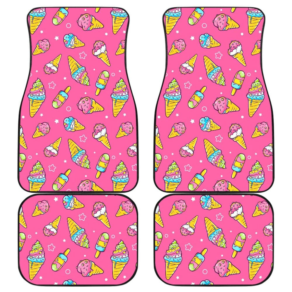 Funny Cute Ice Cream Pink Background Car Floor Mats