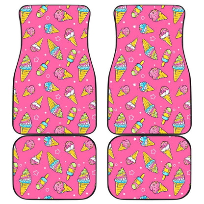 Funny Cute Ice Cream Pink Background Car Floor Mats