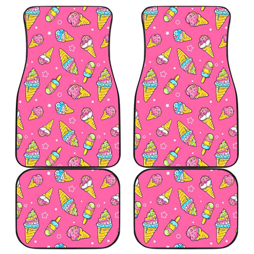 Funny Cute Ice Cream Pink Background Car Floor Mats