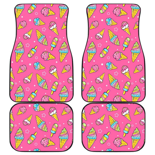Funny Cute Ice Cream Pink Background Car Floor Mats