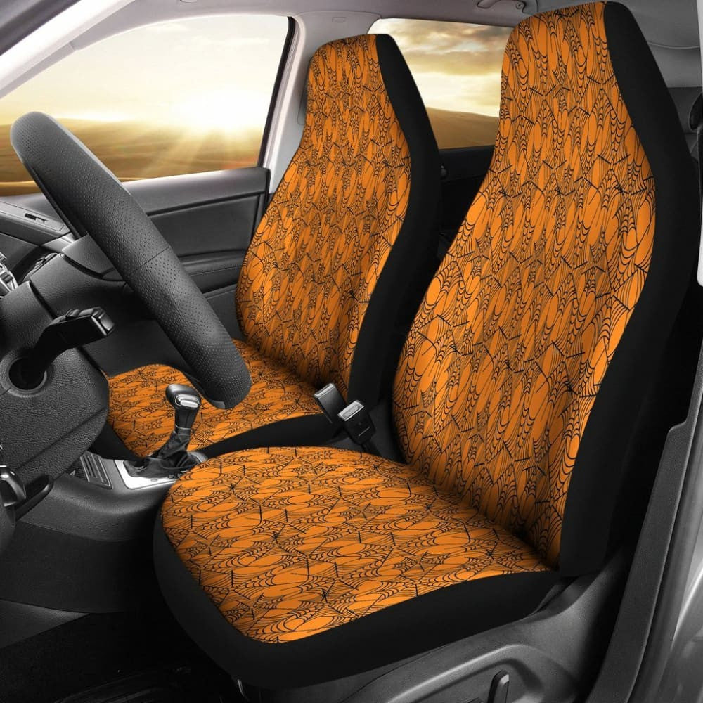 Trick Or Treat Orange Spider Web Car Seat Covers