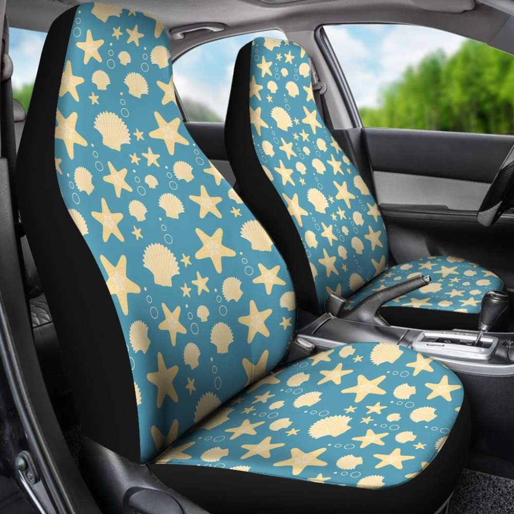 Blue With Sea Shell Pattern Car Seat Covers