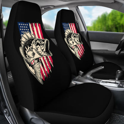 Stars And Stripes Largemouth Bass Fishing Custom American Flag Car Seat Covers