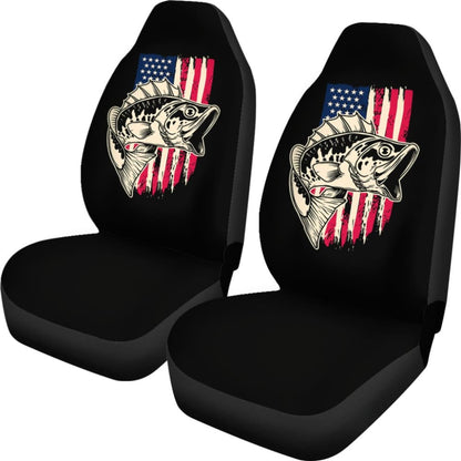 Stars And Stripes Largemouth Bass Fishing Custom American Flag Car Seat Covers