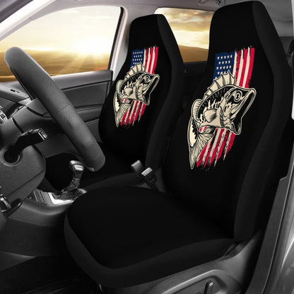 Stars And Stripes Largemouth Bass Fishing Custom American Flag Car Seat Covers