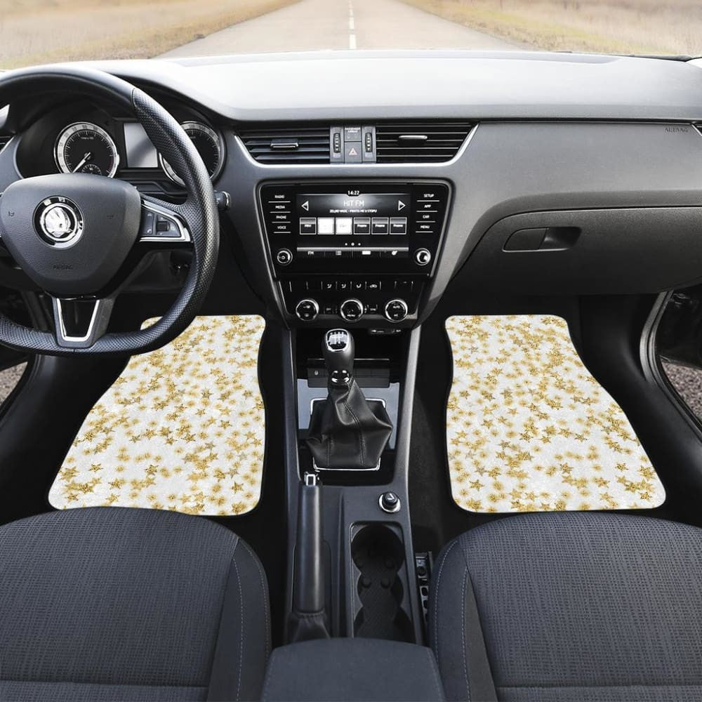 Gold Stars On White Front And Back Car Mats