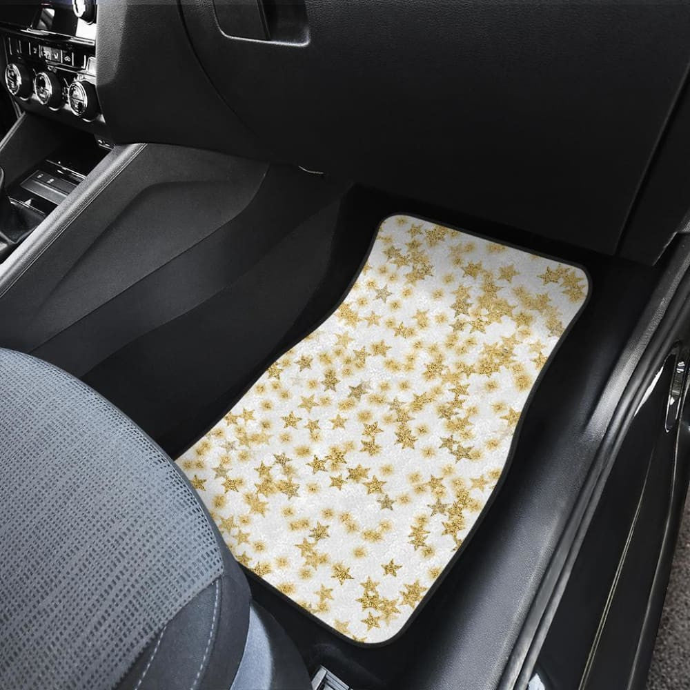 Gold Stars On White Front And Back Car Mats