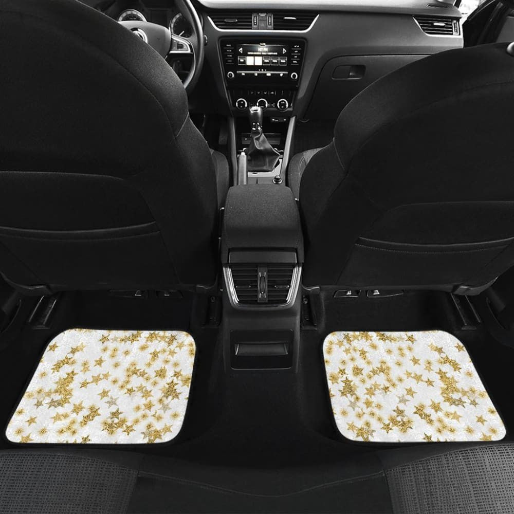 Gold Stars On White Front And Back Car Mats
