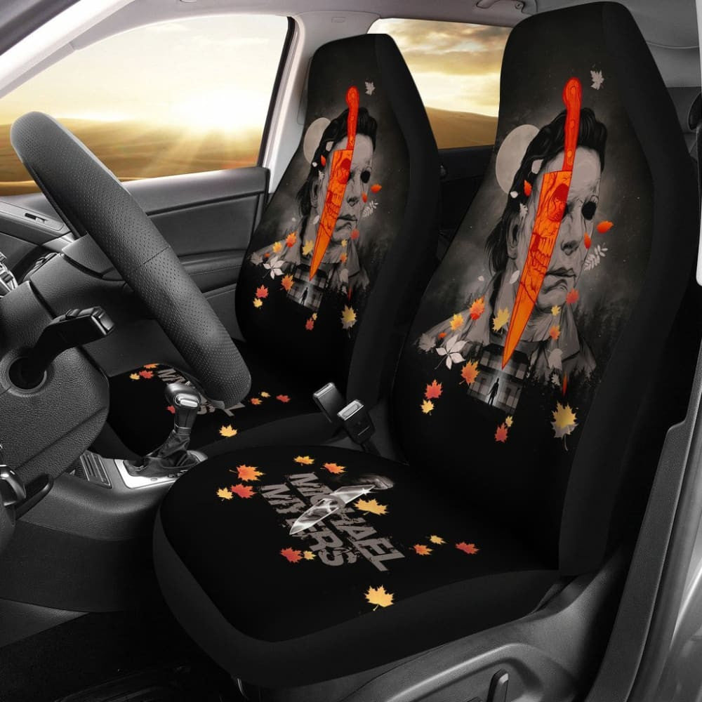 Horror Movie Car Seat Covers | Michael Myers Skull Maple Leaf Falling Seat Covers