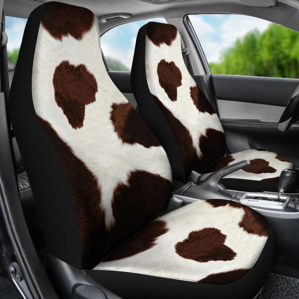 Brown Cowhide Printed Car Seat Covers