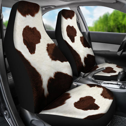 Brown Cowhide Printed Car Seat Covers