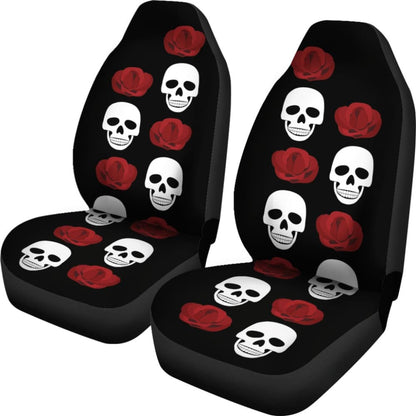 Black With Large Skulls And Roses Car Seat Covers