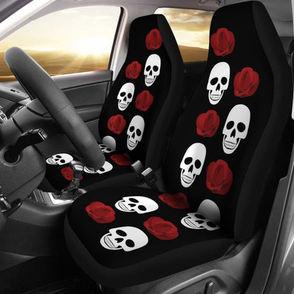 Black With Large Skulls And Roses Car Seat Covers