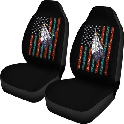 Native Feather American Flag Design Car Seat Covers