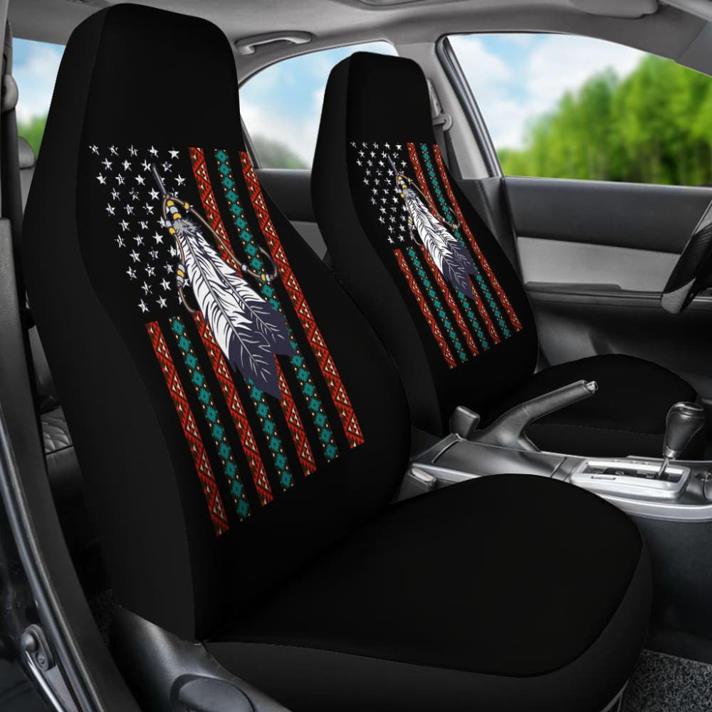 Native Feather American Flag Design Car Seat Covers