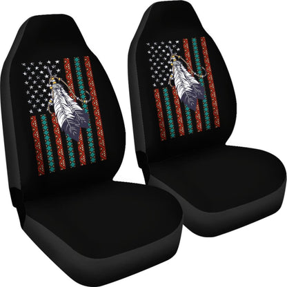 Native Feather American Flag Design Car Seat Covers