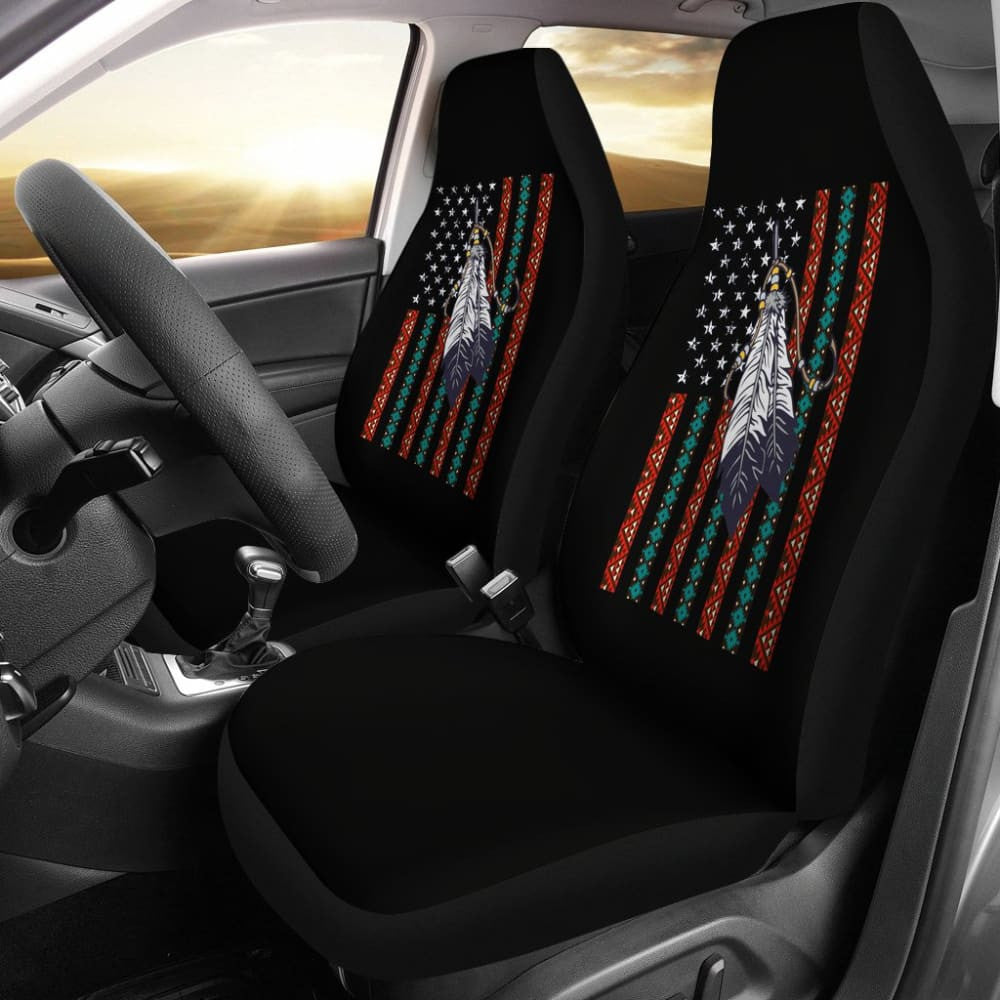 Native Feather American Flag Design Car Seat Covers