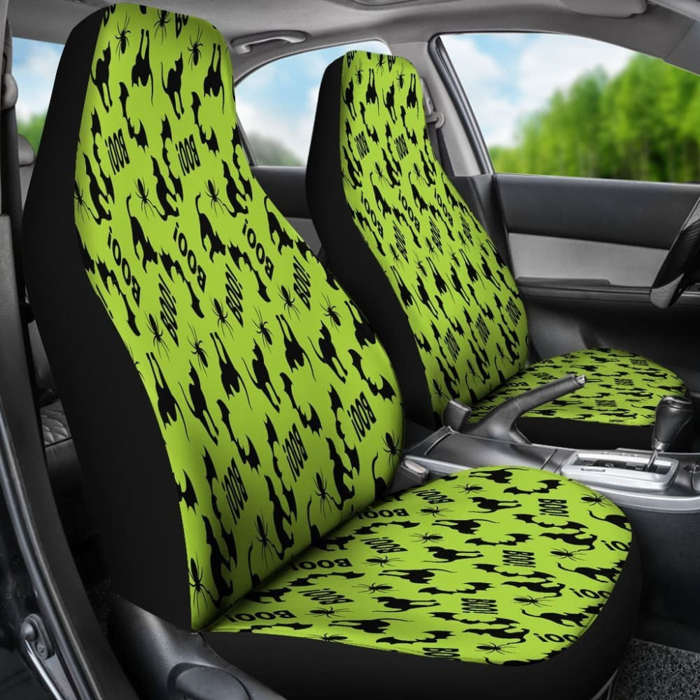 Trick Or Treat Green Cat Boo Car Seat Covers