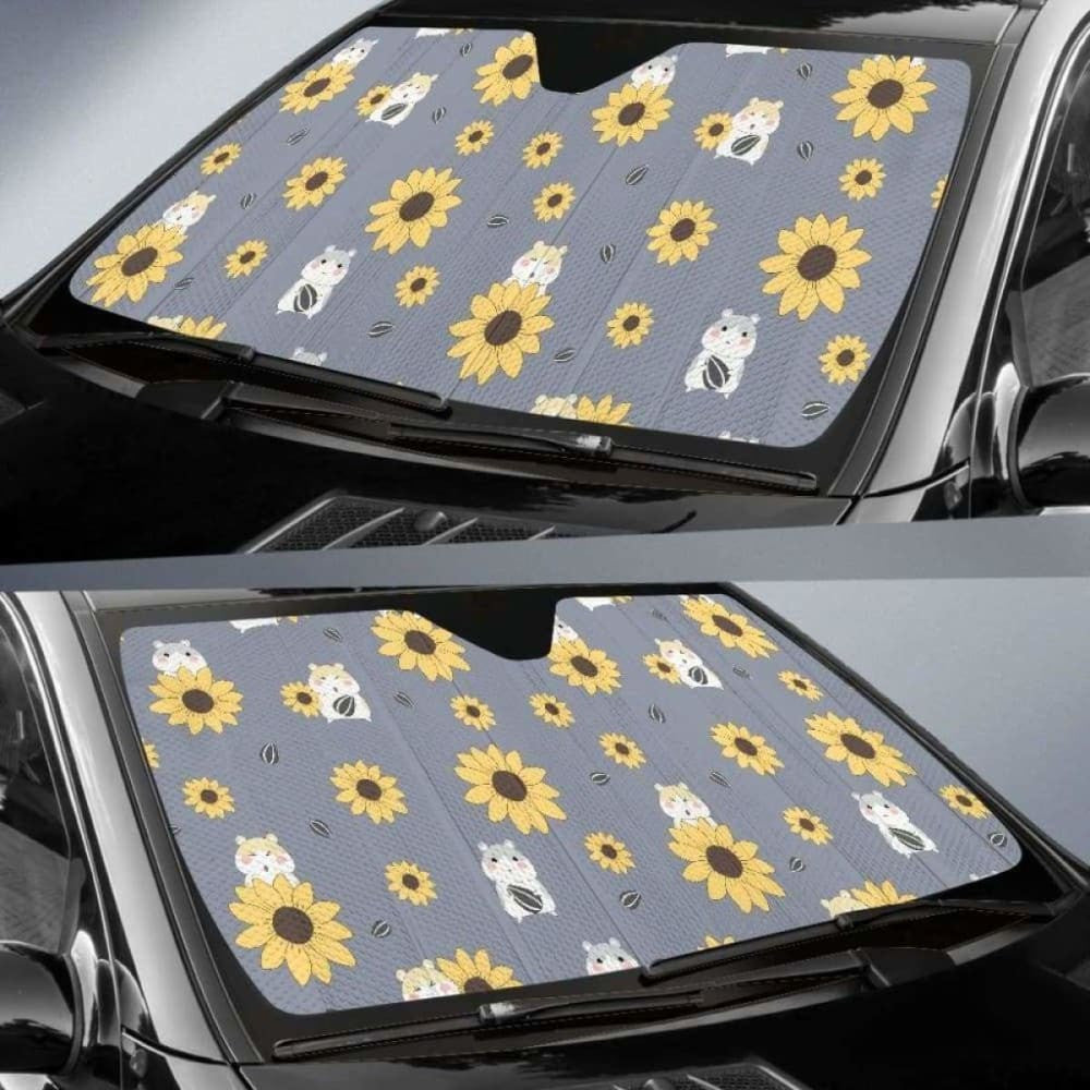Cute Hamster Sunflower Pattern Background Car Auto Sun Shades