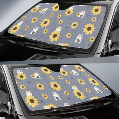 Cute Hamster Sunflower Pattern Background Car Auto Sun Shades