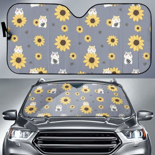 Cute Hamster Sunflower Pattern Background Car Auto Sun Shades