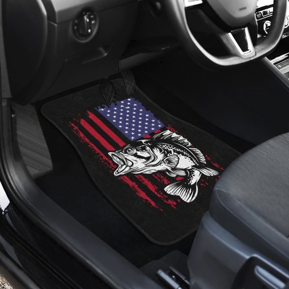 Largemouth Bass Fishing American Flag Star Stripes Car Floor Mats
