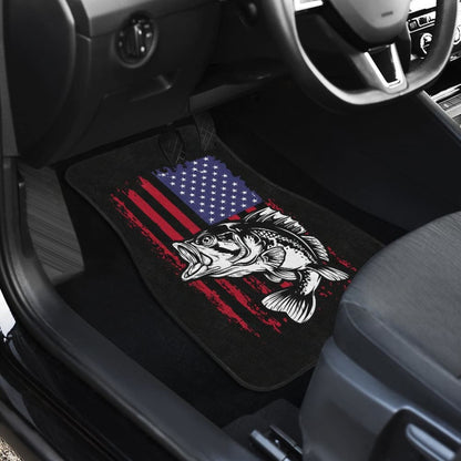 Largemouth Bass Fishing American Flag Star Stripes Car Floor Mats