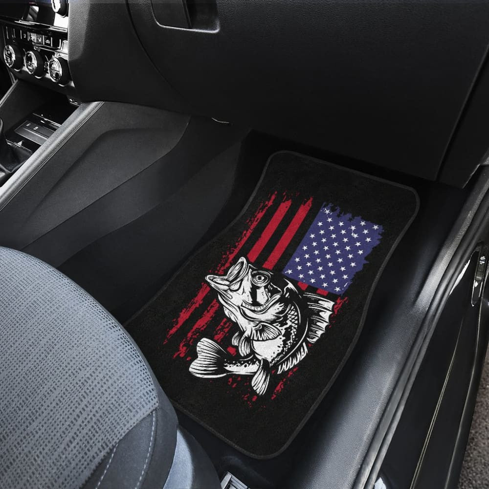 Largemouth Bass Fishing American Flag Star Stripes Car Floor Mats