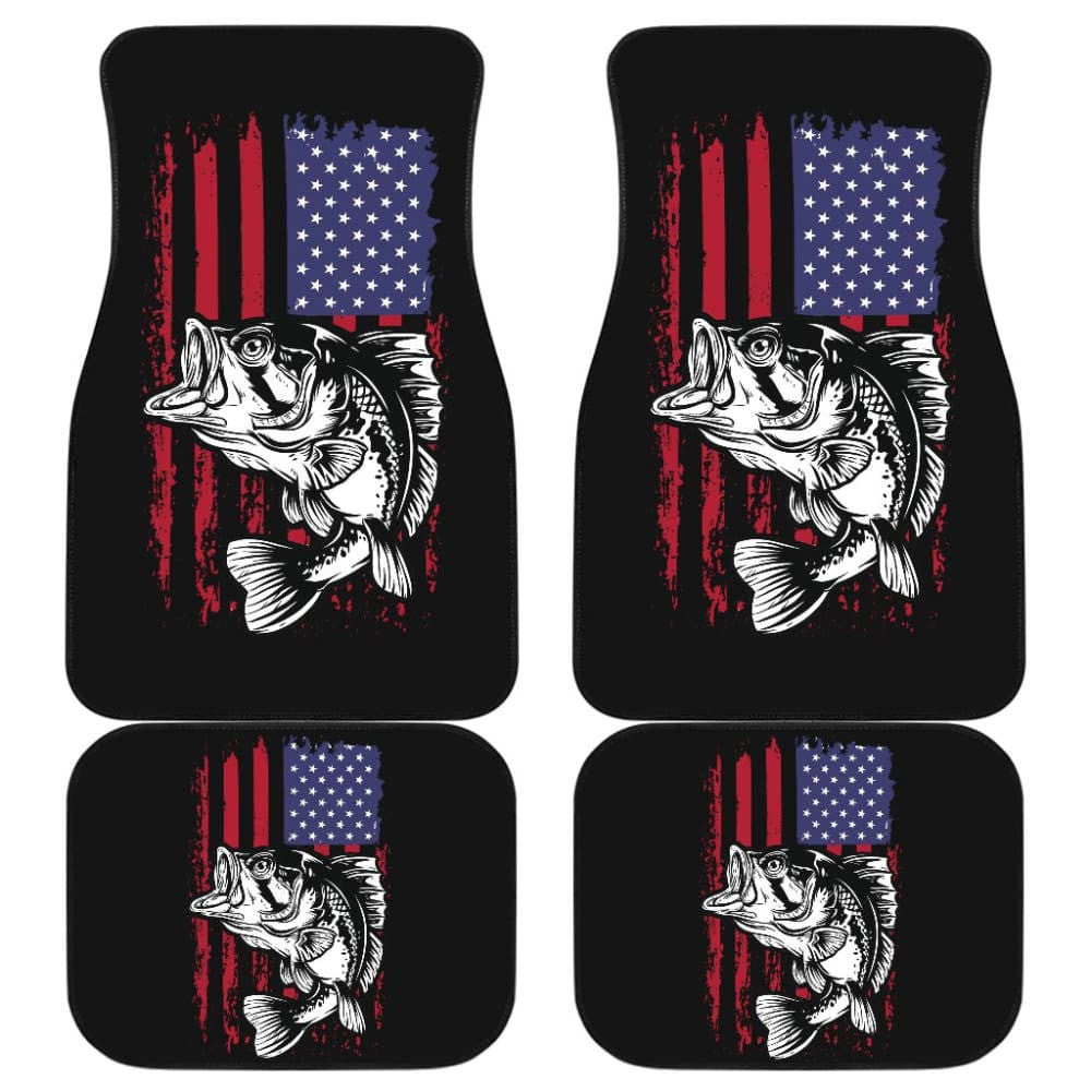 Largemouth Bass Fishing American Flag Star Stripes Car Floor Mats
