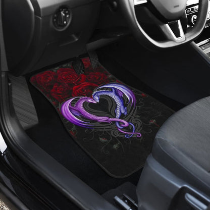 Couple Valentine Dragons, Roses And Heart Car Floor Mats