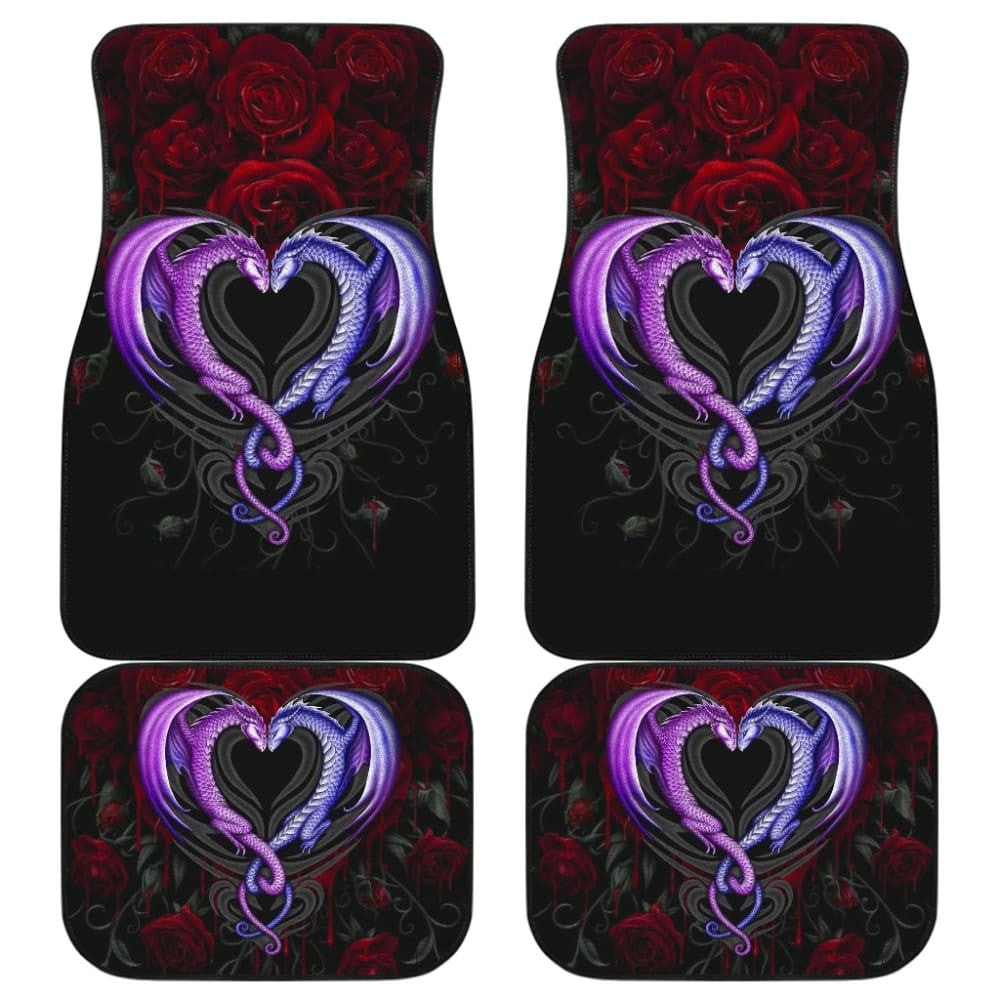 Couple Valentine Dragons, Roses And Heart Car Floor Mats