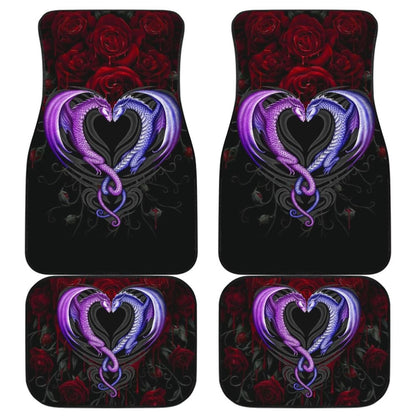Couple Valentine Dragons, Roses And Heart Car Floor Mats