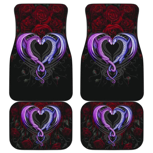 Couple Valentine Dragons, Roses And Heart Car Floor Mats
