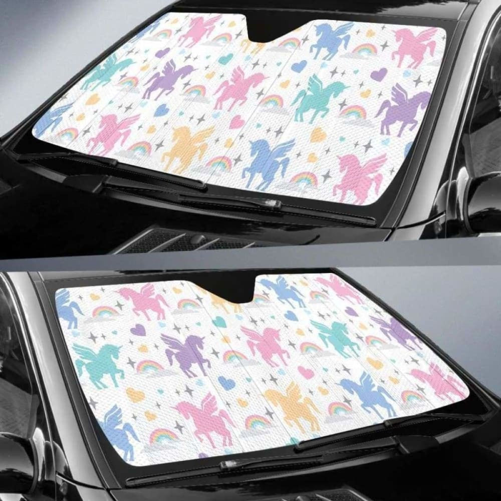 Colorful Unicorn Rainbow Heart Pattern Car Auto Sun Shades