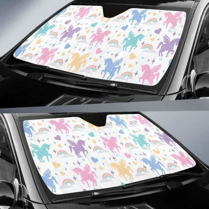 Colorful Unicorn Rainbow Heart Pattern Car Auto Sun Shades