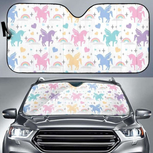 Colorful Unicorn Rainbow Heart Pattern Car Auto Sun Shades