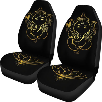 Golden Lord Ganesha (Remover Of Obstacles) With Lotus- Car Seat Cover