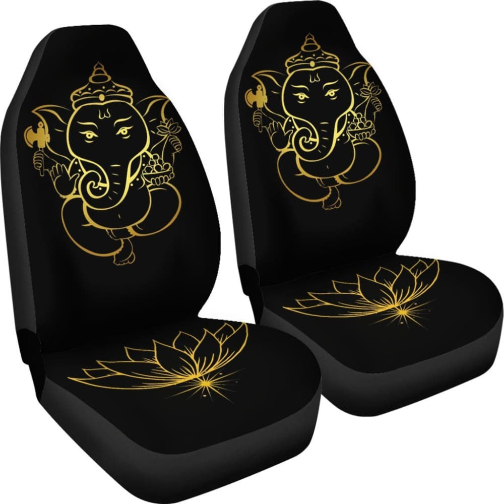 Golden Lord Ganesha (Remover Of Obstacles) With Lotus- Car Seat Cover